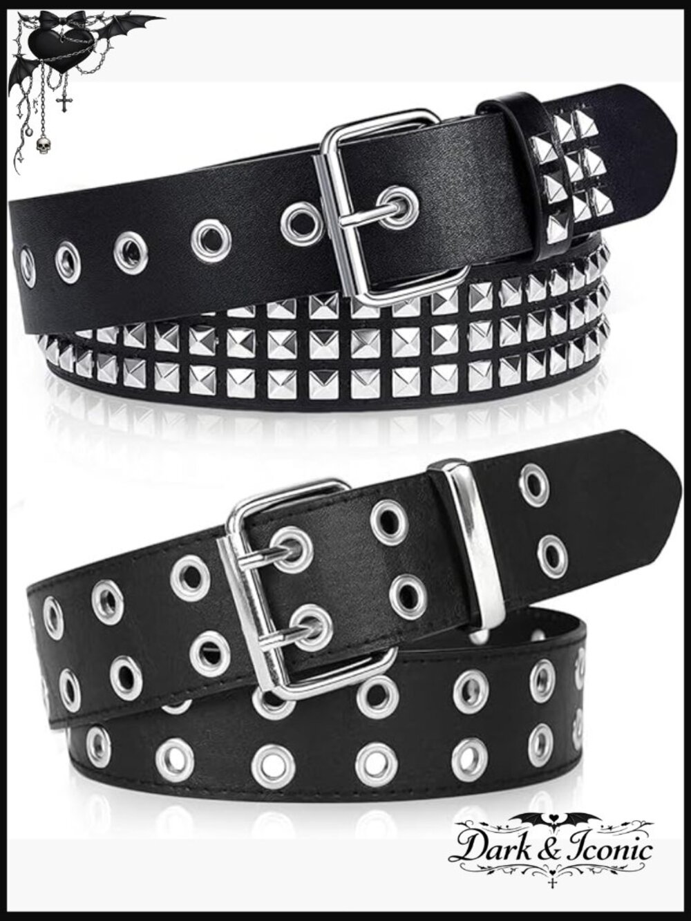 2pk Y2K Punk Studded Belt Set Metal Grommet Belts